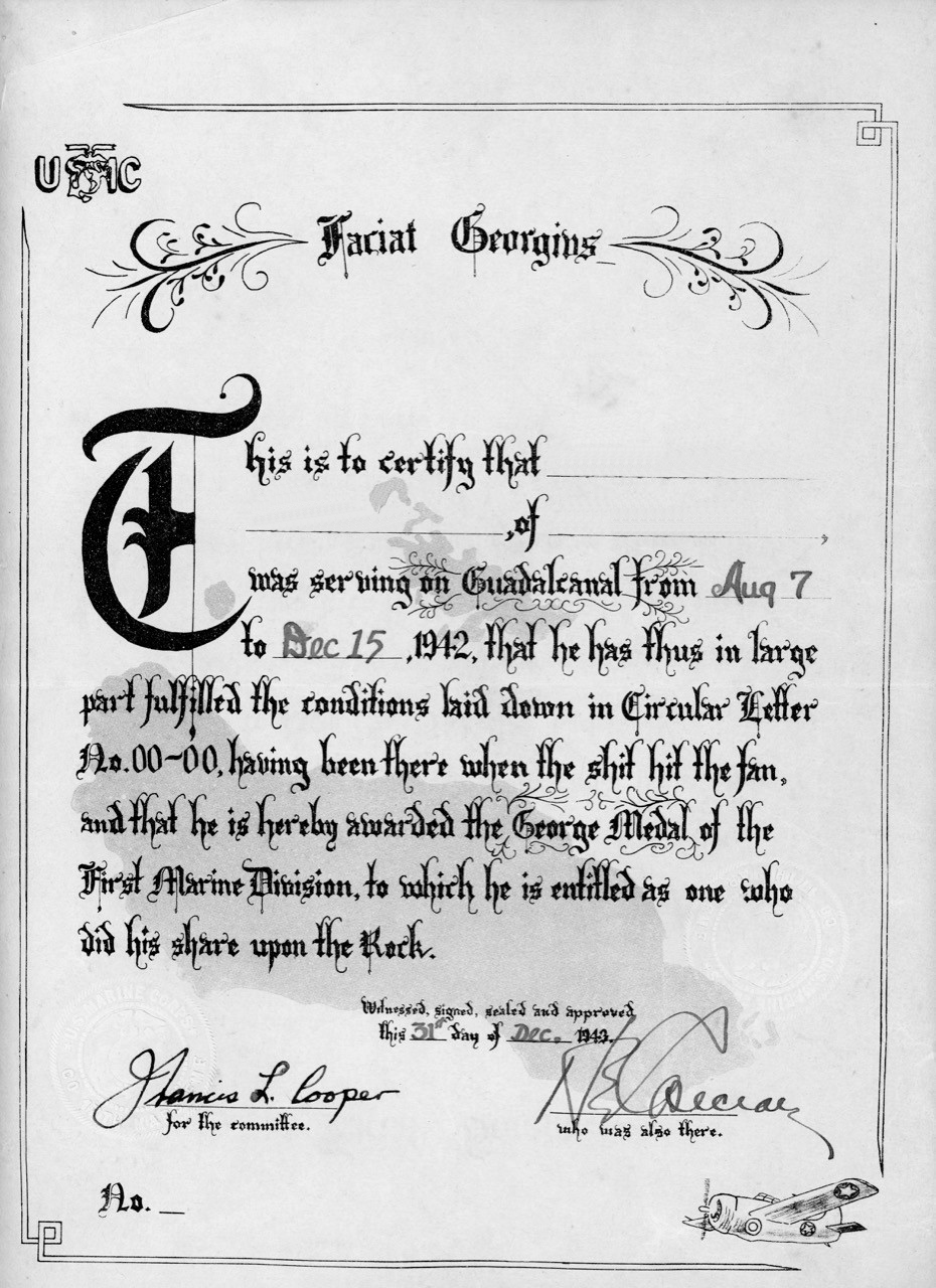 Each George Medal came with an official certificate